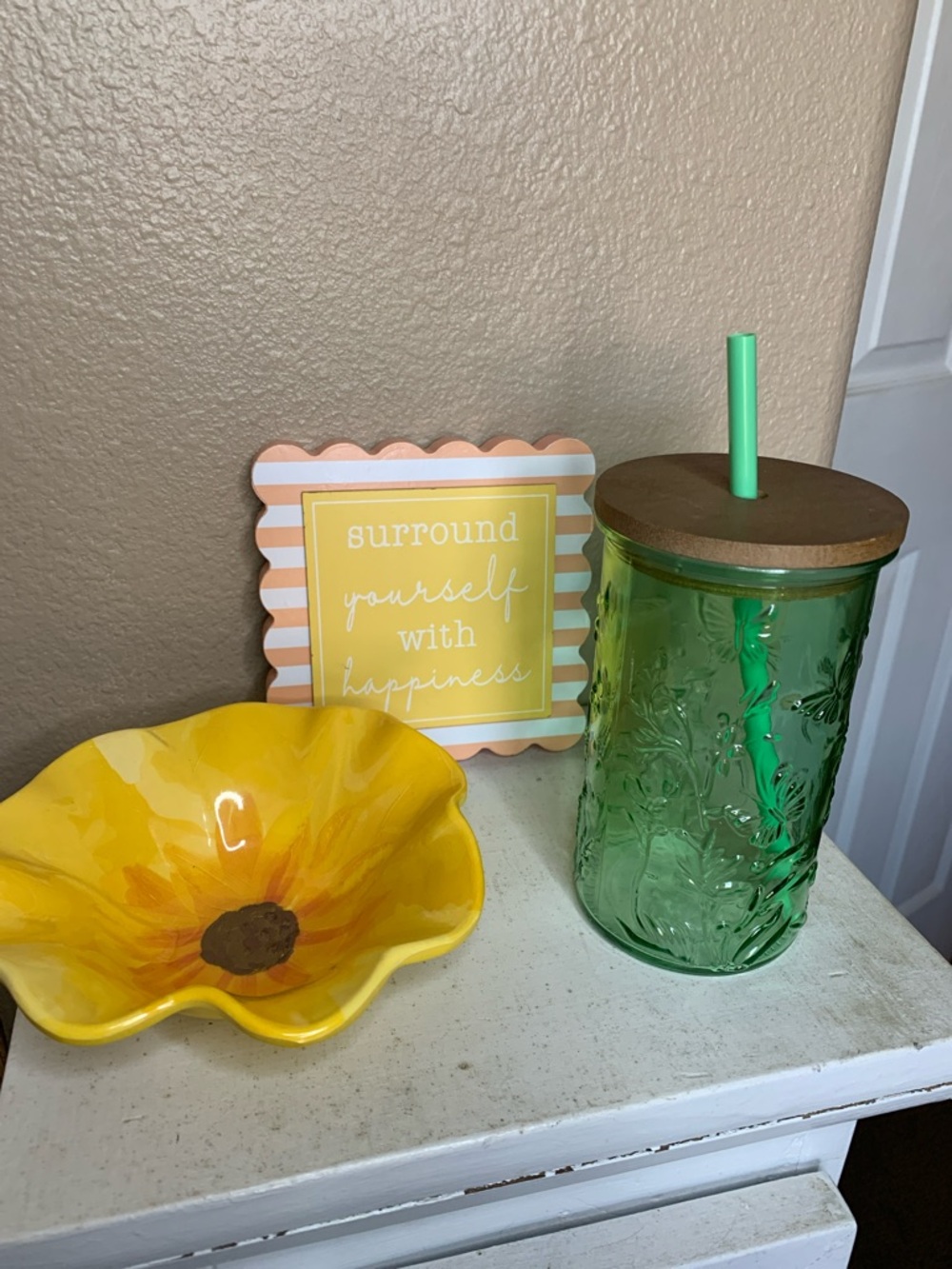 SUMMER Bundle Three Items Plastic Bowl, Wooden Sign & Glass Tumbler